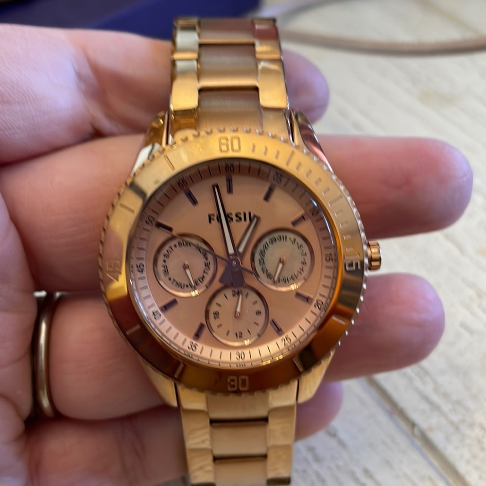 Fossil Stainless Steel Womens Watch Rose Gold Tone Excellent Condition